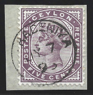 CEYLON 1886 QV 5C SC#131 LILAC POSTMARK RADENIYA USED STAMP 13E0028 - Ceylan (...-1947)