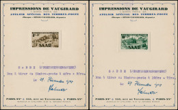 SARRE Poste BAT - 250/51, Non Dentelés Gommés (inconnus), Sur Fixés 2 Cartons "Hélio Vaugirard", Annotés Bon à Tirer, Si - Unused Stamps