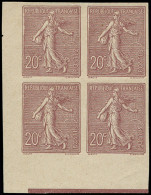 FRANCE Poste (*) - 131b, Bloc De 4 Non Dentelé, Signé Brun, Cdf: 20c. Semeuse Lignée Brun-lilas - Cote: 1300 - Unused Stamps