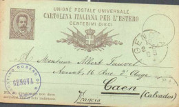 ITALIE ITALIA PER L'ESTERO - GENOVA  GENES - 1884  - ENTIER POSTAL - CARTE POSTALE - Postwaardestukken