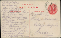 TONGA Entiers Postaux O - CP 1p. Rouge "Roi", Illustrée "Three Headed Cocoanut" - Rare - Tonga (...-1970)
