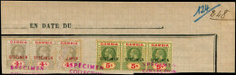GAMBIE Poste SPE - 82 + 92, 2 Bandes De 3, Spécimen (rouge Ou Noir), Sur Feuille D'album UPU, Surcharge Rouge Spécimen C - Gambia (...-1964)