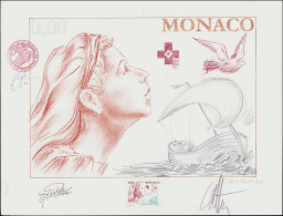 MONACO Poste MAQ - 2354, Maquette Originale, Crayon Noir Et Couleur, Dessin Définitif, Signée Et Daté: Croix-Rouge - Altri & Non Classificati