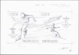 MONACO Poste MAQ - 2710/11, Maquette Crayon Noir, Type Non Adopté, Signée Mordant: J.O. De Vancouver, Patin, Snowboard,  - Altri & Non Classificati