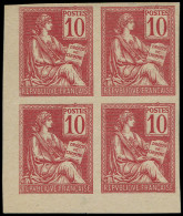 FRANCE Poste (*) - 116a, Bloc De 4 Non Dentelé, Cdf, Type II, Signé: 10c. Mouchon - Cote: 1500 - Unused Stamps