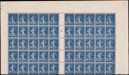 FRANCE Poste ** - 140t, Bloc De 50, Papier X, Millésime "5" (Bdf *): 25c. Semeuse Bleu - Cote: +1500 - Unused Stamps