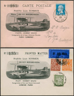 FRANCE 1° Vols LET - 30/6/25, Vol Aller Et Retour Paris Londres Sur 2 CP Dont Retour Avec Taxe En Poste Restante - First Flight Covers