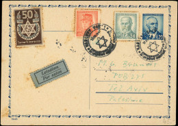 Judaica Poste LET - Tchécoslovaquie, CP, Vignette  +  CA 13/8/47 (oxydation): Cinquantenaire Congrès Sioniste - Judaisme