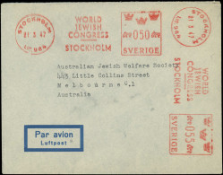 Judaica Poste EMA - Suède, EMA: "Stockholm 21/3/47, World Jewish Congress" - Judaisme