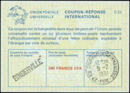 COTE D'IVOIRE Coupons Réponse O - Coupon, 280f.cfa (1991), Griffe Noire "Bingerville" - Other & Unclassified