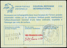 COTE D'IVOIRE Coupons Réponse O - Coupon 180Cfa, Surcharge Manuscrite 225f. (1987), Griffe Violette "Zuenoula F 04183" - Other & Unclassified