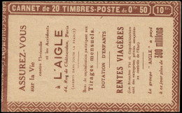 FRANCE Carnets ** - 199-C44, Série 152, Carnet De 20, 3 Ex. Légère Adhérence De Couverture: 50c. Semeuse Lignée - Cote:  - Otros & Sin Clasificación