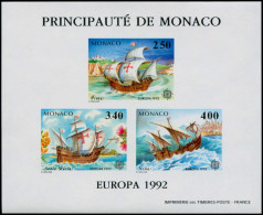 MONACO Blocs Spéciaux ** - 19a, Non Dentelé: Europa 1992, C. Colomb, Bateaux - Cote: 230 - Blocks & Sheetlets