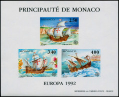 MONACO Blocs Spéciaux ** - 19a, Non Dentelé: Europa 1992, C. Colomb, Bateaux - Cote: 230 - Blokken