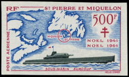 SAINT PIERRE & MIQUELON Poste Aérienne ** - 28a, Non Dentelé: Sous-marin "Surcouf" (Maury) - Cote: 250 - Ongebruikt