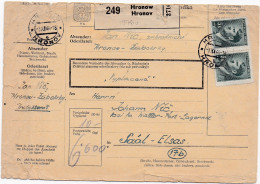 37810# COLIS POSTAL PAKET KARTE BOHEME MORAVIE BÖHMEN UND MÄHREN HRONOW HRONOV 3 XI 1944 SAALES BAS RHIN - Covers & Documents