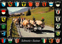 Animaux - Vaches - Suisse - Alpaufzug - Attelage De Boeufs  - Paysans - Blasons - Carte Neuve - CPM - Voir Scans Recto-V - Cows