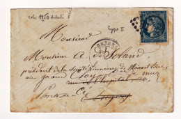 Lettre 1871 Cérès De Bordeaux 20 Centimes Bleu Type II  Rennes Ille-et-Vilaine Les Ponts-de-Cé - 1870 Bordeaux Printing