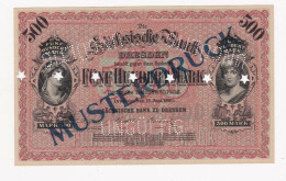 500 Mark 15.6.1890 Sächsische Bank SAX7 M "MUSTERNOTE" SELTEN - Collections