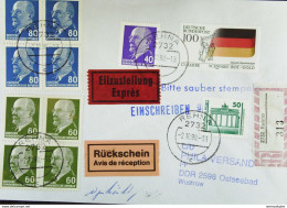 DDR-WU: Eil-R-Bf Mit Rs U. Eigenh.in MiF Mit Alter Währg Und Bund-SoMke V.Letzttag Der DDR -2.10.90 Aus 2732 Rehna (313) - Etichette Di Raccomandazione