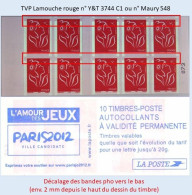 FRANCE - Carnet Barres Pho Décalées Vers Le Bas - TVP Lamouche Rouge - YT 3744 C1 / Maury 548 - Modern : 1959-…