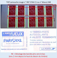 FRANCE - Carnet RE, Barres Pho Décalées Vers Le Bas - TVP Lamouche Rouge - YT 3744 C1 / Maury 548 - Modern : 1959-…