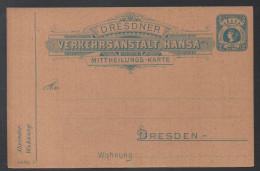DRESDEN PRIVAT STADT POST / 1888 GSK - ENTIER POSTAL POSTE PRIVEE DRESDE - Postes Privées & Locales
