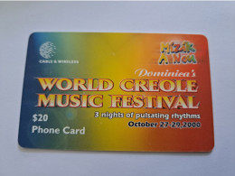 DOMINICA / $20 CHIPCARD  WORLD CREOLE MUSIC FESTIVAL 2000       Fine Used Card  ** 17157 ** - Dominique