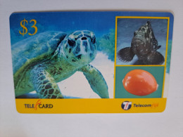 FIDJI  PREPAID $3,-  SEA TURTLE / FISH / FINE USED CARD ** 17166 ** - Fiji