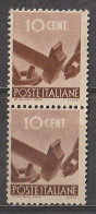 ITALIA 1945/46 - DEMOCRATICA - 10c. Marrone - UTENSILI () UN:543 - 1v. In Coppia MNH - "1772" - Ungebraucht