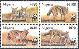 NIGERIA 2003  - WWF - Le Chacal Ligné - Couleur Modifiée De Feuillet - 4 V. - Ungebraucht