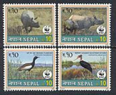 NEPAL 2000 - W.W.F. - Faune - Oiseaux Et Rhinocéros - 4 V. - Rhinozerosse