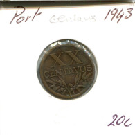 20 CENTAVOS 1943 PORTUGAL Moneda #AT274.E.A - Portugal