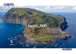 Azores Corvo Island Volcano Aerial View Runway New Postcard - Açores