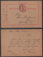 STUTTGART PRIVAT STADT POST / 1898 GSK - ENTIER POSTAL POSTE PRIVEE STUTTGART - Postes Privées & Locales