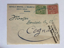 !!! MONACO, LETTRE DE 1918 AVEC ENTÊTE HOTELS BRISTOL & MAJESTIC, MONTE CARLO POUR COGNAC - Brieven En Documenten