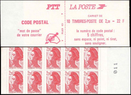 France Carnet N** Yv:2427-C1 Code Postal 10x2,20F Liberté Rouge Ouvert 012 3mm - Other & Unclassified