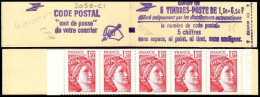 France Carnet N** Yv:2059-C1 Code Postal 5x1,30F Sabine Rouge Sans N.conf. (Ouvert) - Other & Unclassified