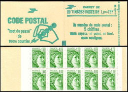 France Carnet N** Yv:2058-C1 Code Postal 20x1,10F Sabine Verte Ouvert Sans Conf - Sonstige & Ohne Zuordnung