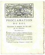 LOUIS  - PROCLAMATION DU ROI CONCERNANT LE MAINTIEN DU BON ORDRE SUR LES FRONT - 1701-1800
