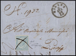 SP 1 - 3.10.1864 – REGNO DLR DA MILANO A PAVIA ANNULLO A PENNA - Marcophilia