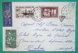 FRANCHISE MILITAIRE FM CAP MATIFOU ALGERIE TAXE AVION POUR DAKAR SENEGAL 1940 WW2 LETTRE COVER FRANCE - Airmail