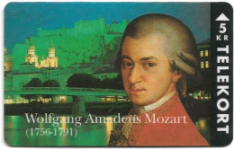 Denmark - TS - Wolfgang Amadeus Mozart - TDTP017 - 09.1993, 5Kr, 2.500ex, Used - Denmark