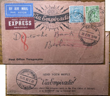 GB - 1929 (Feb 20) SG418 & SG428 On "Via Empiradio" Telegram Cover By Express & By AIr Mail From London To Berlin - Covers & Documents