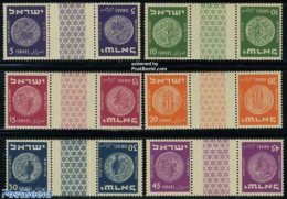 Israel 1950 Coins Gutter Pairs (6), Mint NH, Various - Money On Stamps - Nuevos (con Tab)