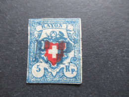 Schweiz Um 1851 Rayon I.5 Rappen Mit Blauem Stempel PP Michel Nr. 9 II ??!! - 1843-1852 Federal & Cantonal Stamps