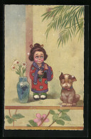 Künstler-AK E.Colombo: Geisha Mit Hund Bonzo  - Colombo, E.