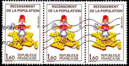 France Poste Obl Yv:2202 Mi:2324 Recensement De La Population 3 Se Tenant (Belle Obl.mécanique) - Gebraucht