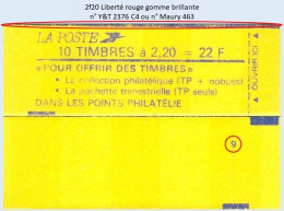 FRANCE - Carnet Conf. 9 - 2f20 Liberté Rouge - YT 2376 C4 / Maury 463 - Moderne : 1959-...