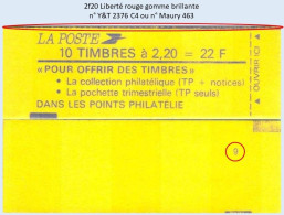 FRANCE - Carnet Conf. 9 - 2f20 Liberté Rouge - YT 2376 C4 / Maury 463 - Moderne : 1959-...